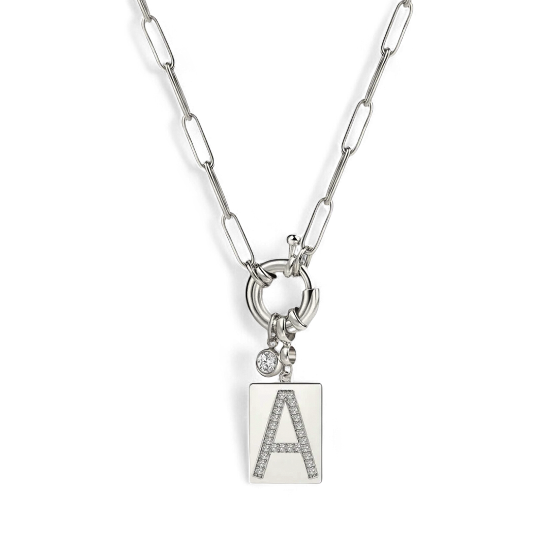 Initial pendant necklace with paperclip chain