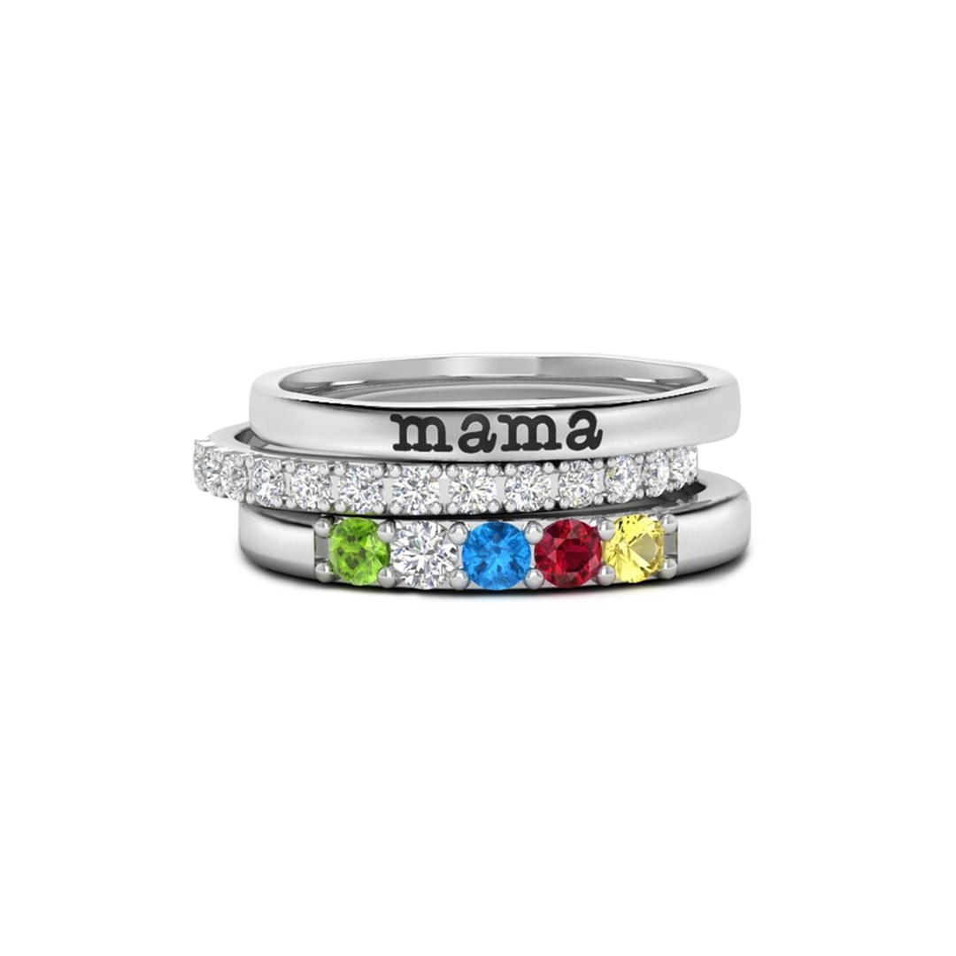 Personalized stackable rings with name and birthstones